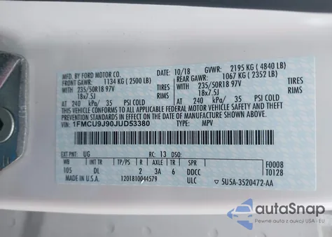 2018 Ford Escape Titanium from USA, damaged, VIN 1FMCU9J90JUD53380